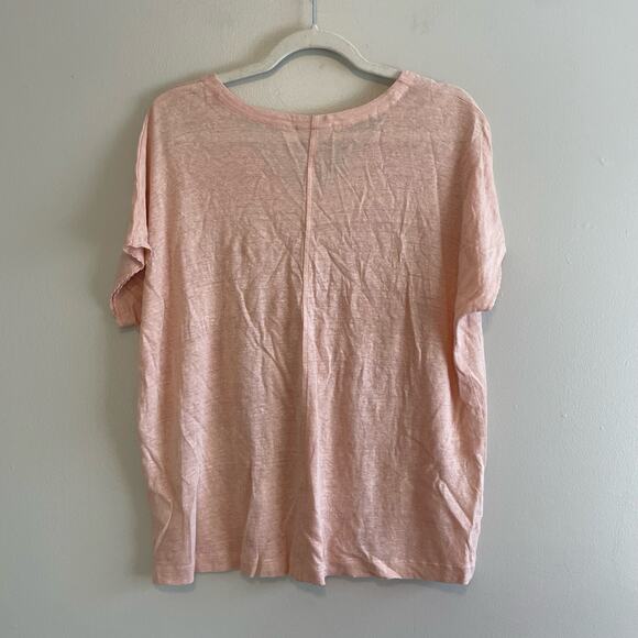 J Jill Love Linen Size S Pink T-Shirt Scalloped Short Sleeve 100% Linen - Picture 2 of 7